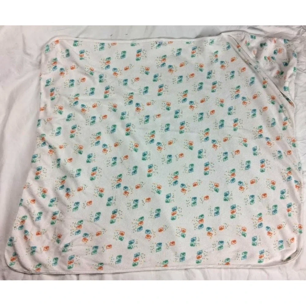 VTG Carter's Birds Hooded Baby Towel White Orange‎ Blue Green Terry Unisex Lovey